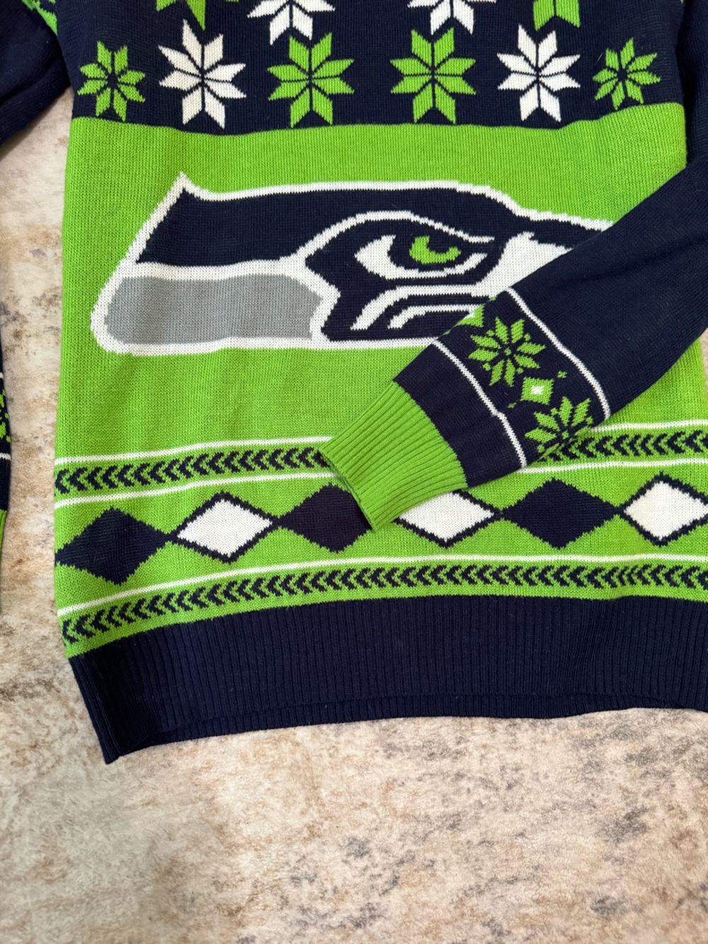 NFL Klew Seattle Seahawks Women's Big Logo V-Neck Ugly Christmas Sweater Medium - Picture 6 of 8